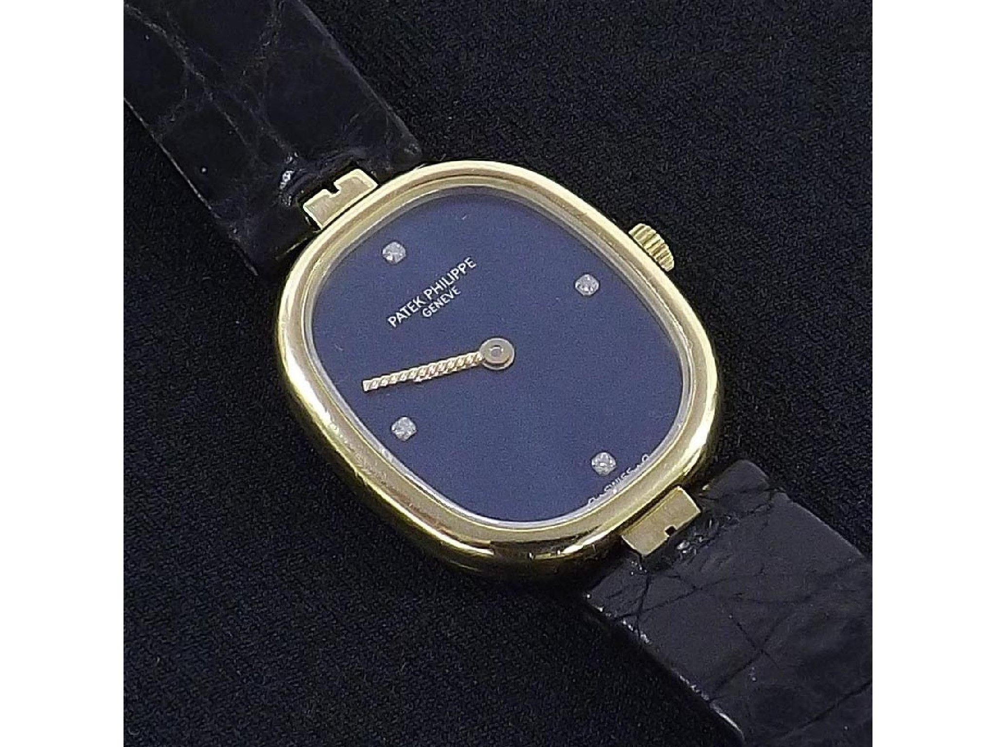 Appraisal: Patek Philippe ct lady's wristwatch the oval metallic blue dial