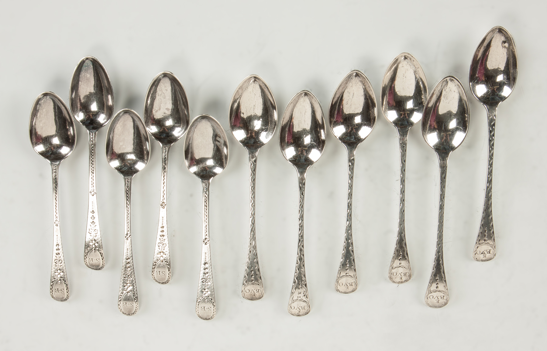 Appraisal: Two Sets of Coin Silver Teaspoons L Hallmark Urquhart Hart