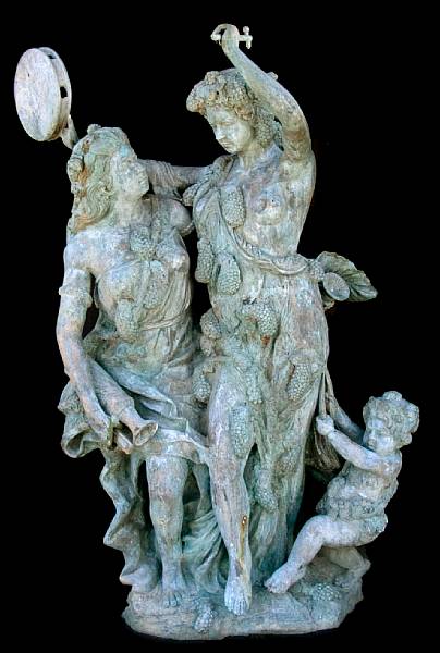 Appraisal: A verdigris patinated bronze garden figural group modern Depicting two