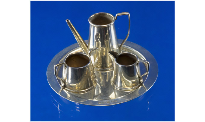 Appraisal: Miniature Silver Tea Set and Tray Hallmarked Birmingham Tray inches