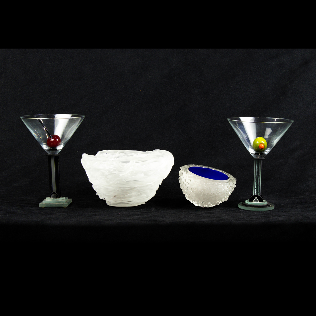 Appraisal: LOT OF GEORGE POZINI GLASS MARTINI GLASSES AND TWO STUDIO