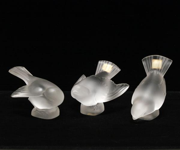 Appraisal: Three Lalique frosted art glass swallows Engraved Lalique France along