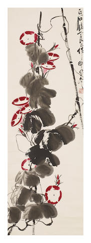 Appraisal: Qi Liangyi - Morning GloryInk and colour on paper hanging