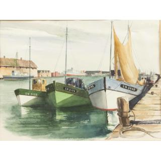 Appraisal: Harbor Scene Watercolor Painting Framed unsigned harbor scene watercolor Sight