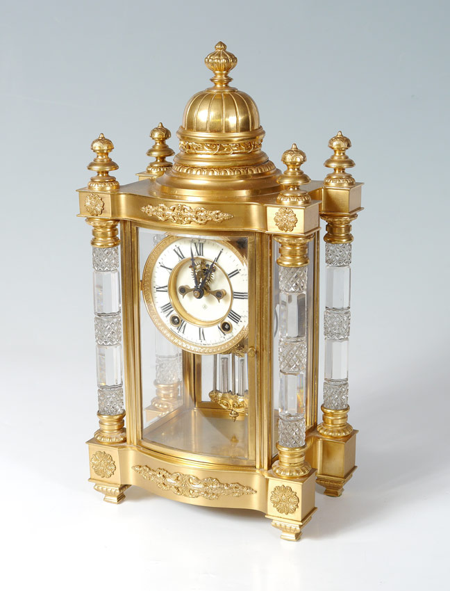 Appraisal: ANSONIA ''UTOPIA'' CUT GLASS CRYSTAL REGULATOR CLOCK Gilt brass case