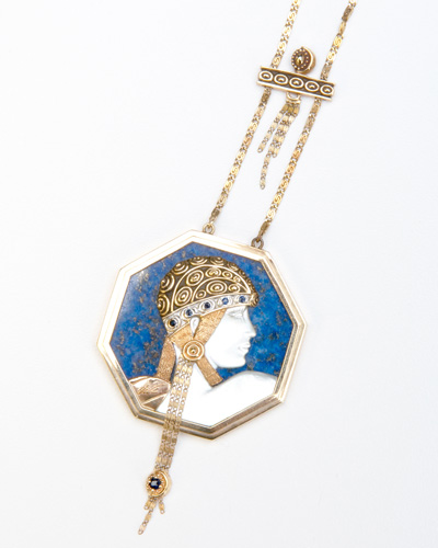 Appraisal: Ert 'Aventurine State II' necklace in k yg mother-of-pearl lapis