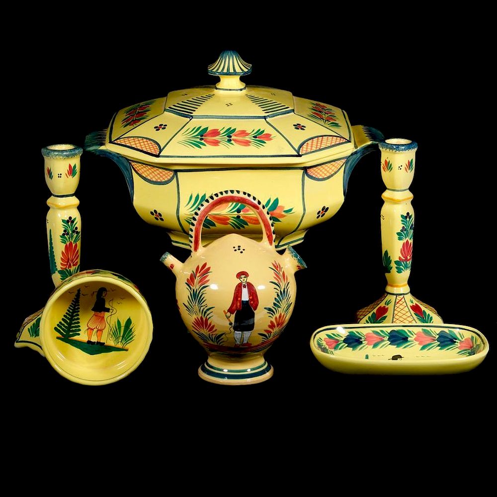 Appraisal: Seven French Quimper ware pieces Seven pieces of French Faience