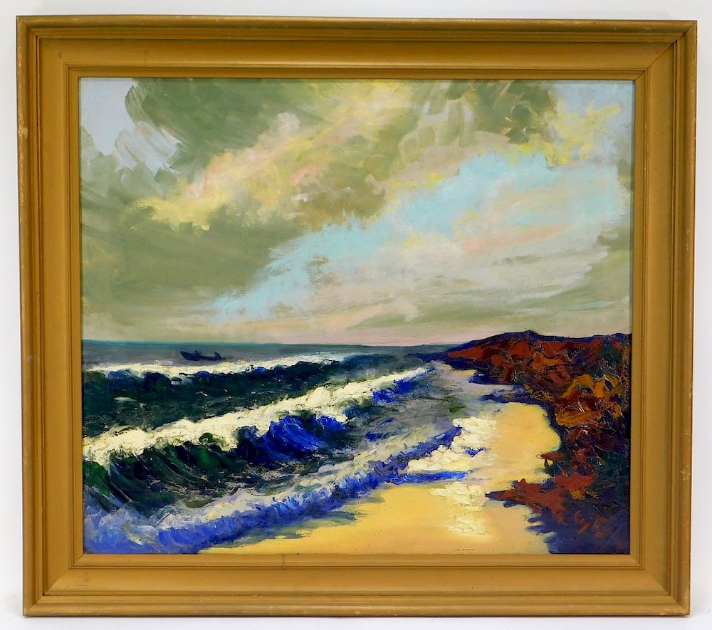 Appraisal: Post Impressionist Shoreline Landscape Painting Post Impressionist Shoreline Landscape Painting