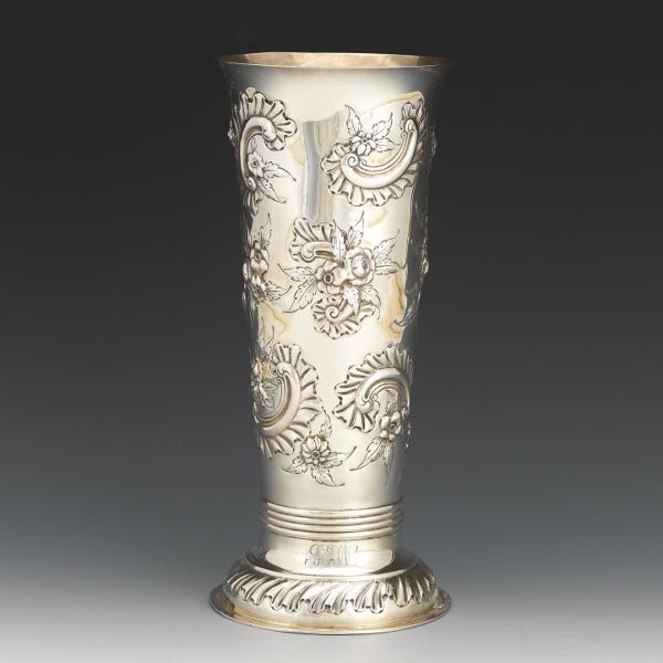 Appraisal: CHARLES STUART HARRIS REPOUSSE VASE x Sterling silver vase repousse