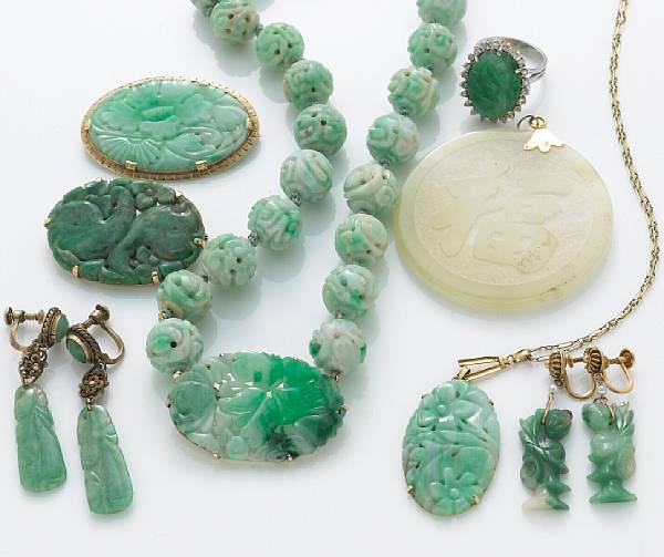 Appraisal: A collection of jade diamond k gold silver and metal