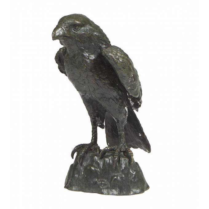 Appraisal: Patinated Bronze Figure Perched Hawk th c unsigned H -