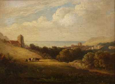 Appraisal: Continental School th Century Landscape with cows and distant sea