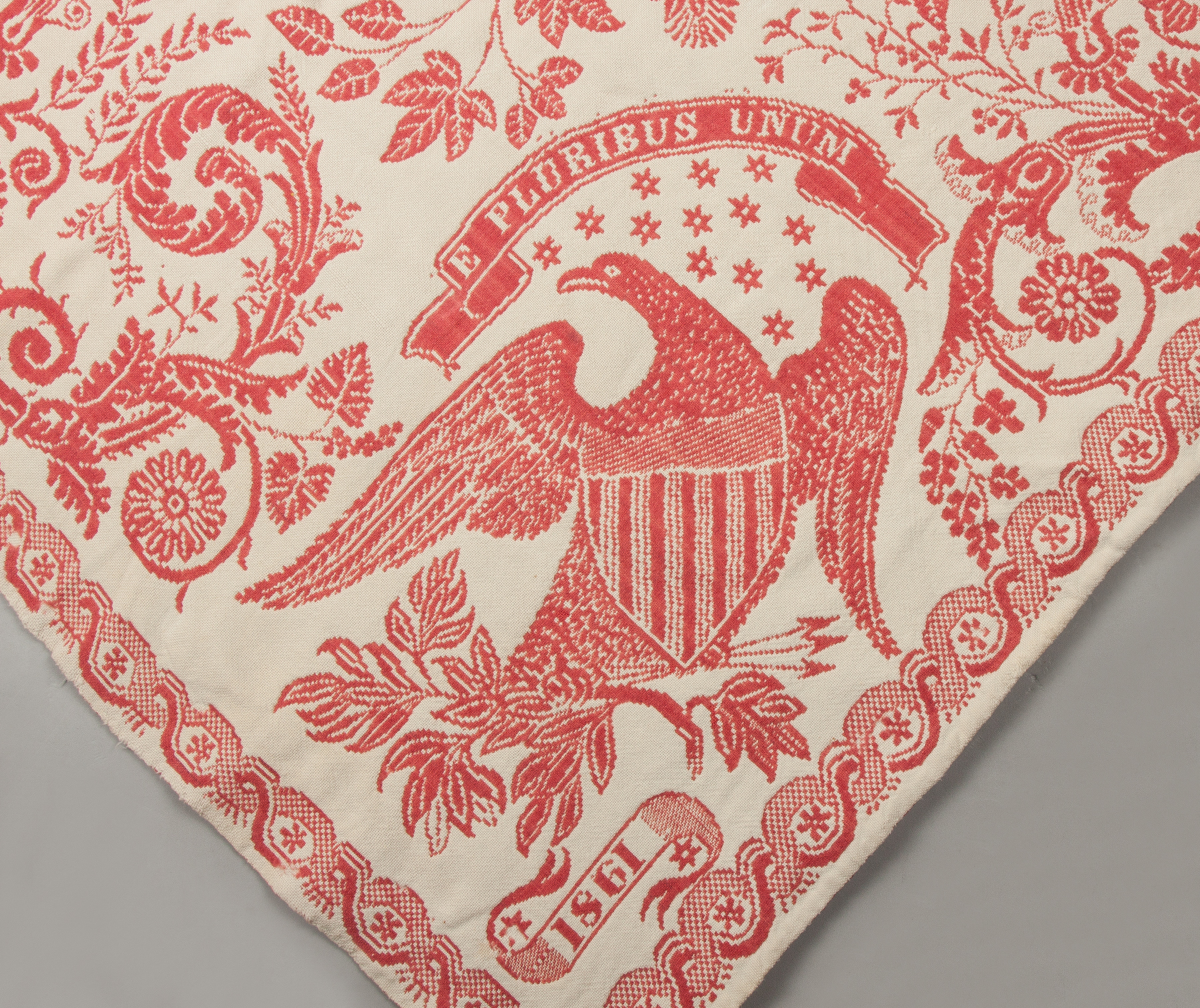 Appraisal: Red White Coverlet with Eagle A F Van Alstyne Woven