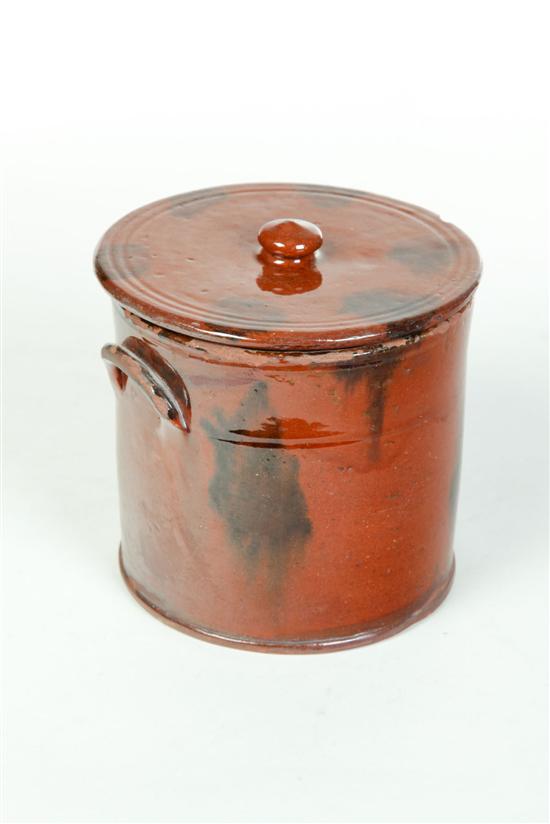 Appraisal: REDWARE CANISTER American nd half- th century Covered canister with