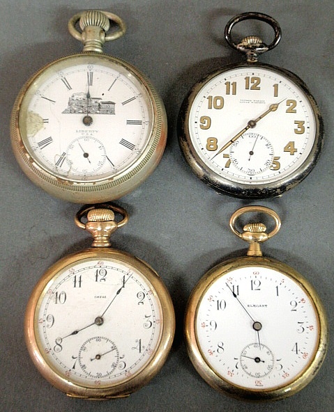 Appraisal: - Four men s pocket watches incl one inscribed Property