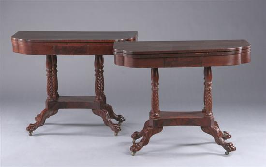 Appraisal: PAIR AMERICAN FEDERAL GAMES TABLES th century mahogany Lobed corners