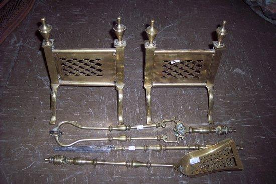 Appraisal: A set of brass fire irons and rests circa cm