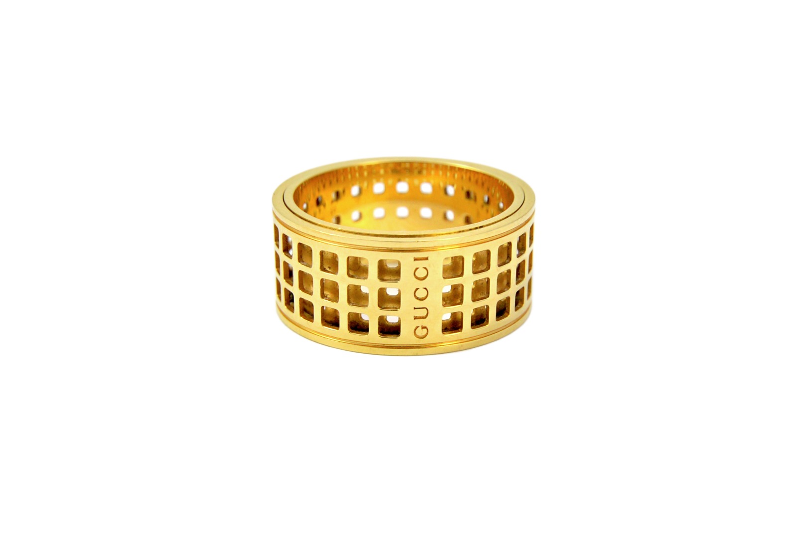 Appraisal: A Gucci Italian gold Pantheon wide rotating band ring having