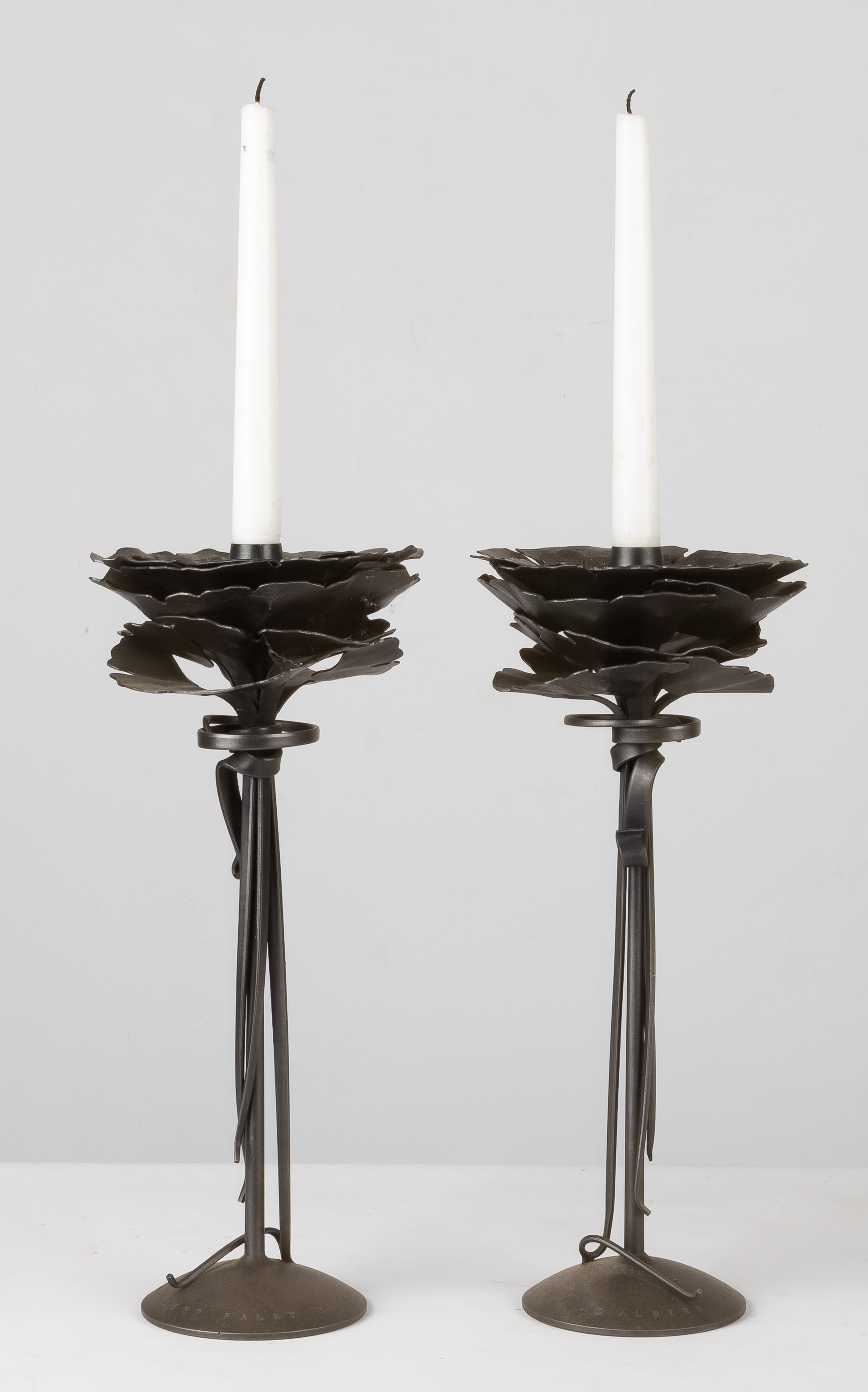 Appraisal: ALBERT PALEY AMERICAN B PAIR OF FLORAL FORM CANDLESTICKS Signed