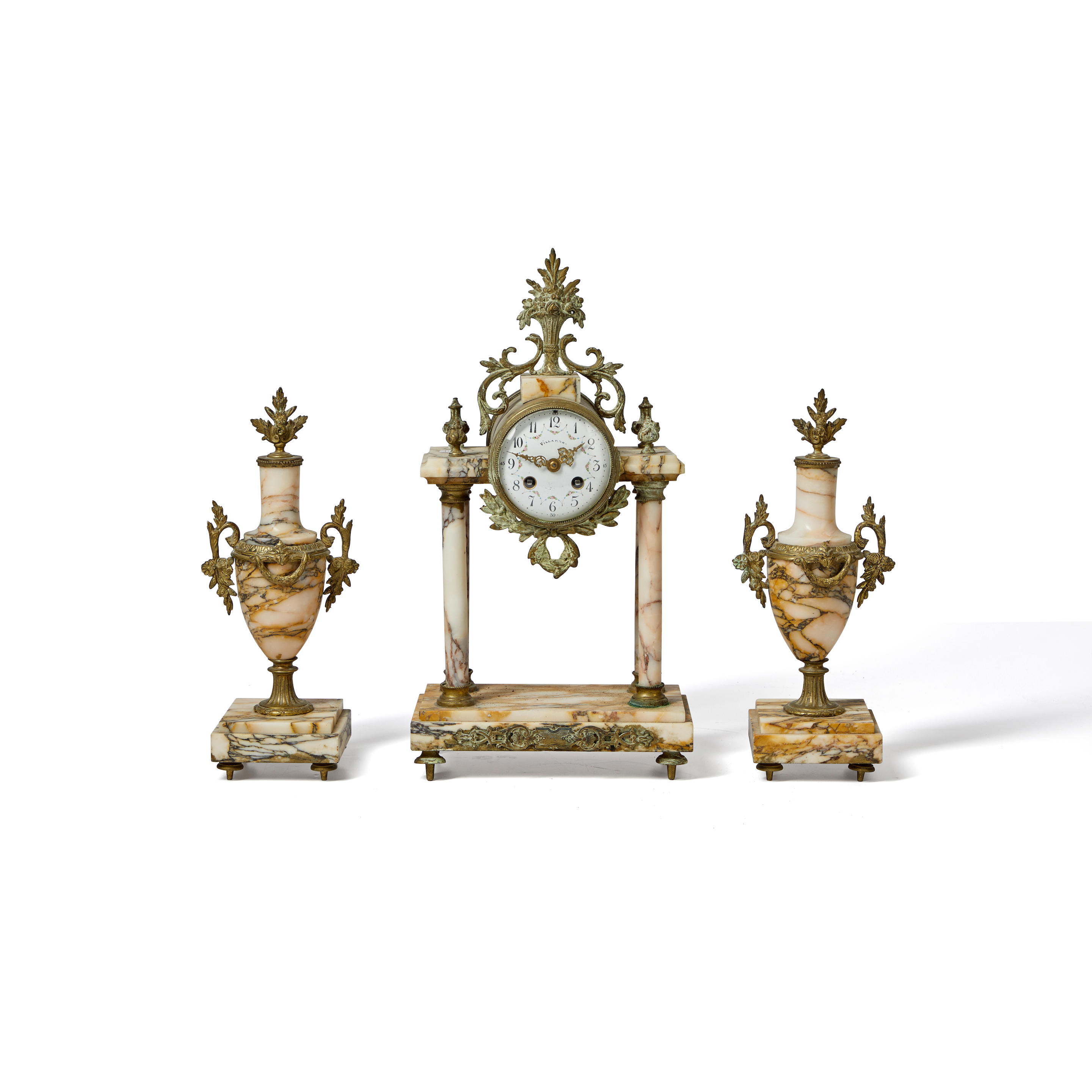 Appraisal: Louis XVI-style Marble Garniture Set a center clock and two