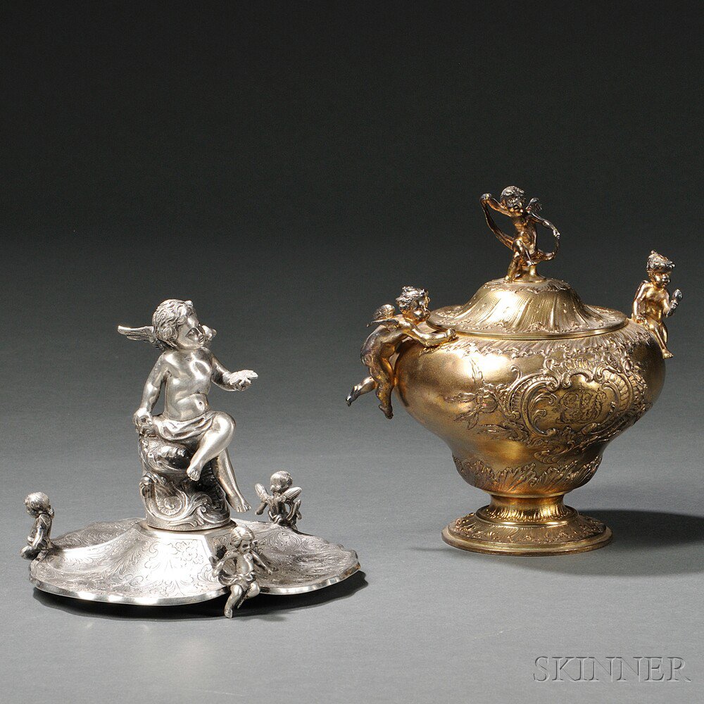 Appraisal: Two Pieces of Continental Silver a Portuguese silver figural dish