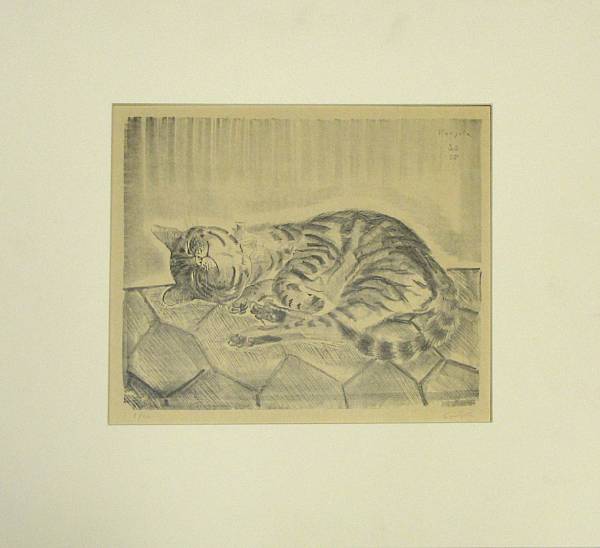 Appraisal: Prints and Paintings A cat sleeping A reproduction after a