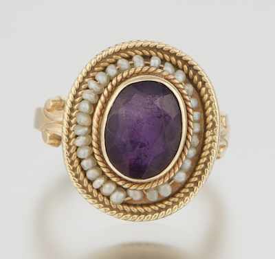 Appraisal: A Ladies' Amethyst and Seed Pearl Ring ca Tested k