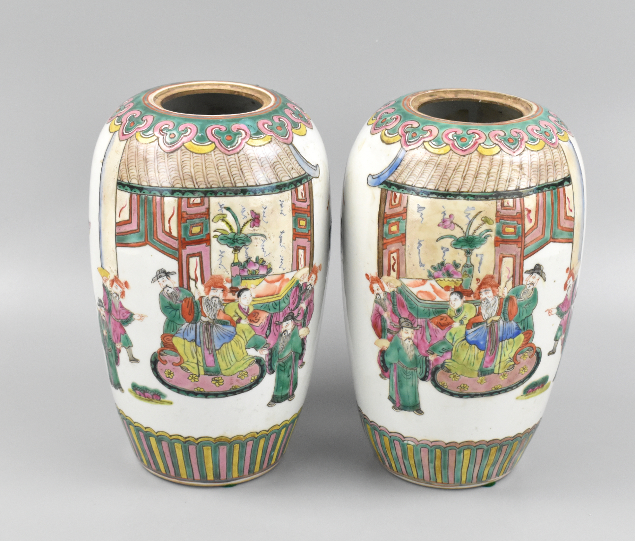 Appraisal: A pair of Chinese famille rose covered jars with figures