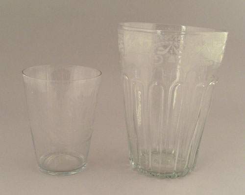 Appraisal: Two clear flip glasses th c with etched decoration h