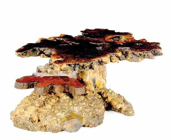 Appraisal: Cypress stump coffeetable resin-coated stump section with attached second tier