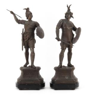 Appraisal: Pair of Antique White Metal Greek Gods of War Sculptures