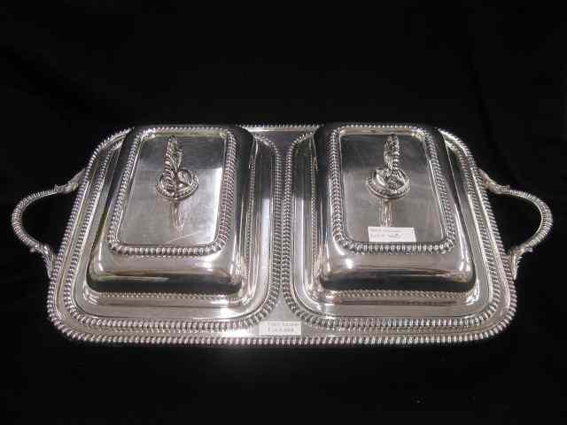 Appraisal: Silverplate Double Entree Serverwith hot water warming base lids doubles