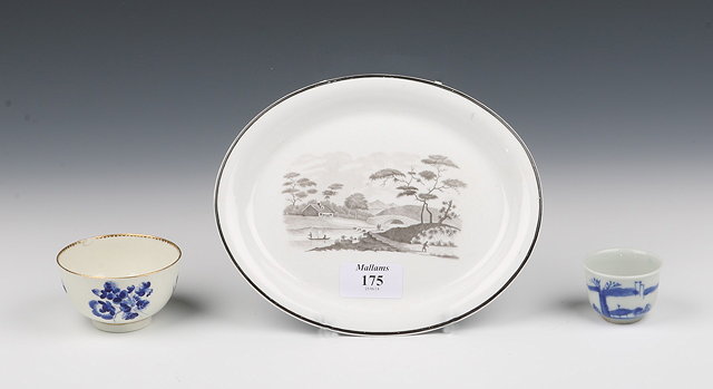 Appraisal: AN ENGLISH PORCELAIN OVAL TEAPOT STAND with bat printed landscape