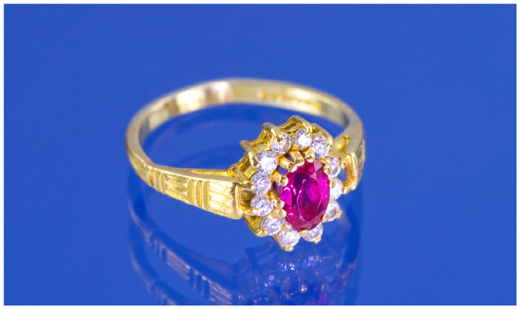 Appraisal: ct Gold Ruby And Diamond Cluster Ring Central Ruby Surrounded