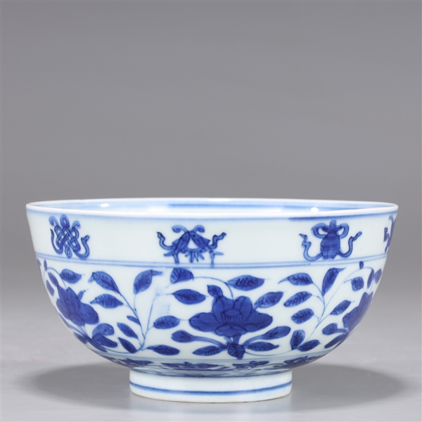 Appraisal: Antique Chinese blue and white porcelain bowl with floral motif