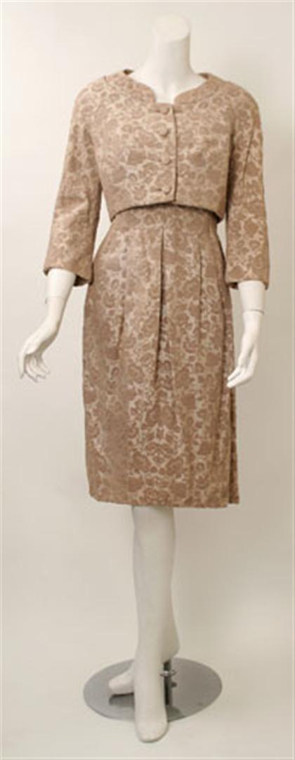 Appraisal: Hattie Carnegie brocade dress and jacket s Pale dusty rose