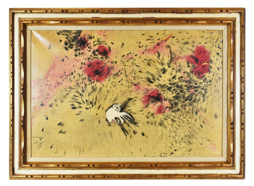 Appraisal: YVES LE DUC FRENCH B PAINTINGUntitled Bird Amidst Red foliage