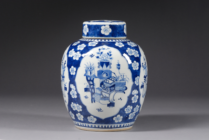 Appraisal: Porcelain Covered Jar China th century underglaze blue decoration of