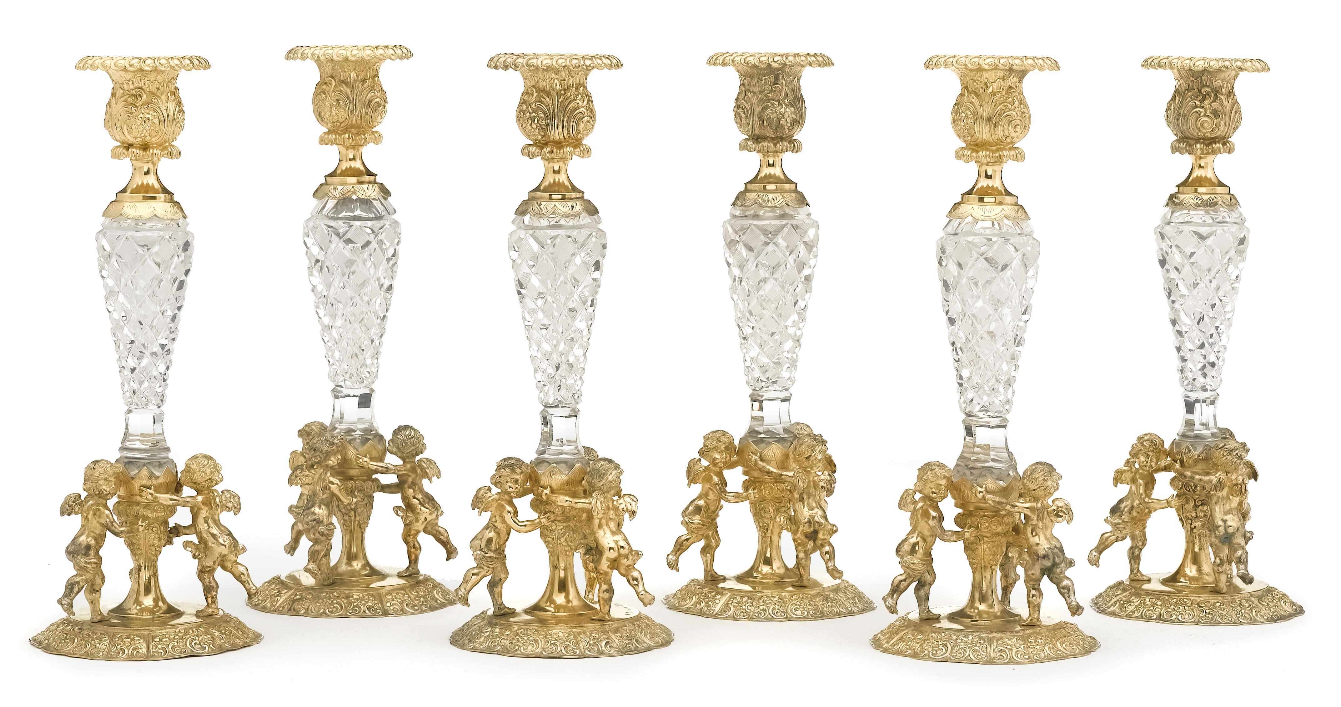 Appraisal: A German standard silver and cut glass set of six