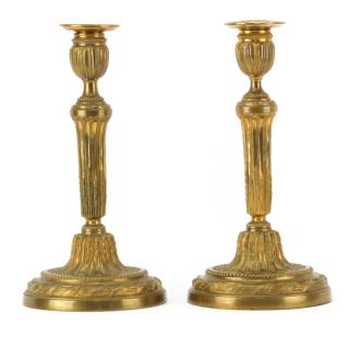 Appraisal: Pair Antique Bronze Candlesticks Pair Antique Bronze Candlesticks Unsigned One