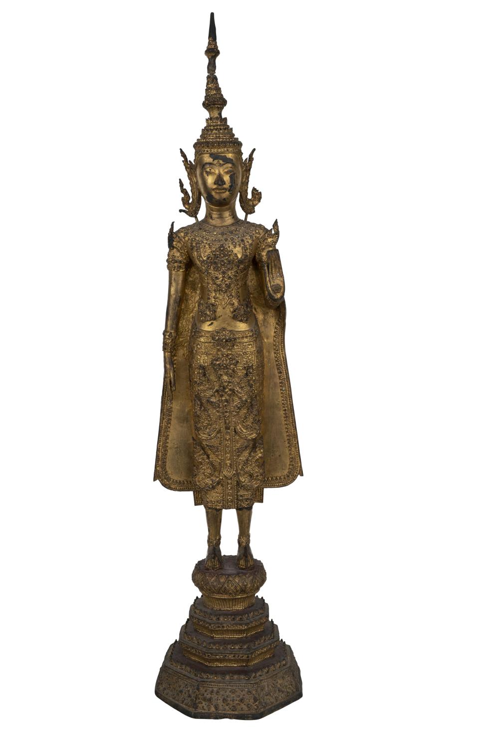 Appraisal: SOUTHEAST ASIAN GILT METAL STANDING FIGURECondition loss of gilding throughout