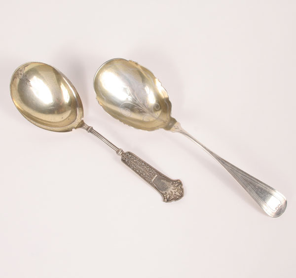 Appraisal: Lot of coin silver serving spoons with gold wash bowls