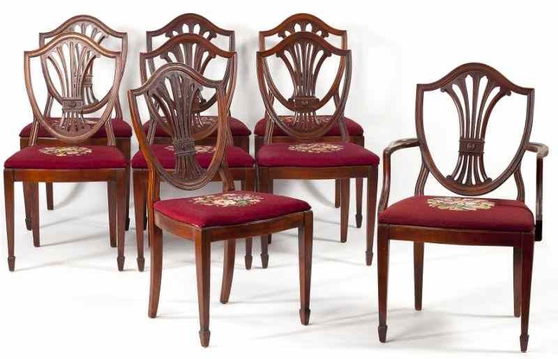 Appraisal: Set of Eight Hepplewhite Style Dining Chairs th century mahogany