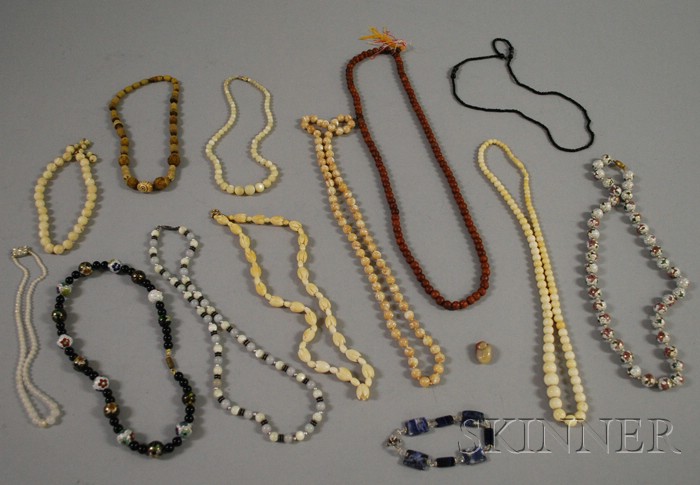 Appraisal: Small Group of Beaded Jewelry including cloisonn ivory wood and