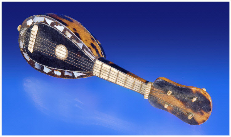 Appraisal: Miniature Tortoise Shell Mandolin With Mother Of Pearl Inlay Length