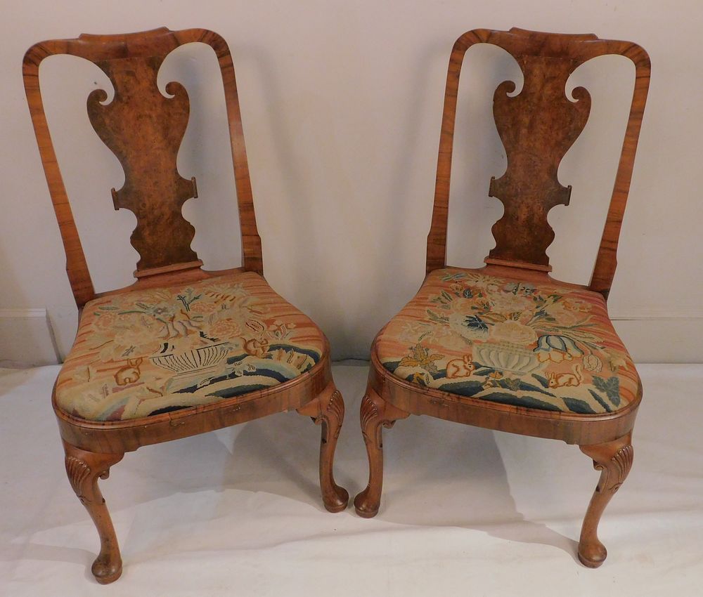 Appraisal: PAIR FINE QUEEN ANNE CHAIRS Pair circa walnut Queen Anne