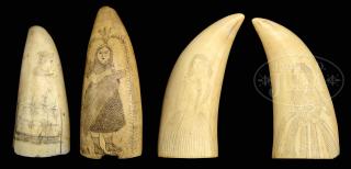 Appraisal: THREE SCRIMSHAW PORTRAIT TEETH AND A FOURTH WITH PORTRAITS OF