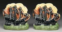 Appraisal: UNUSUAL PAIR OF ROOKWOOD ART POTTERY SHIP BOOKENDS Model and