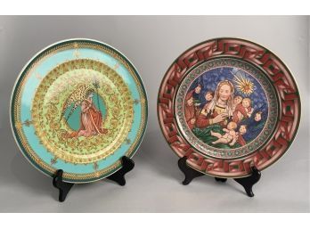 Appraisal: Two holiday display plates depicting the Madonna and archangel God