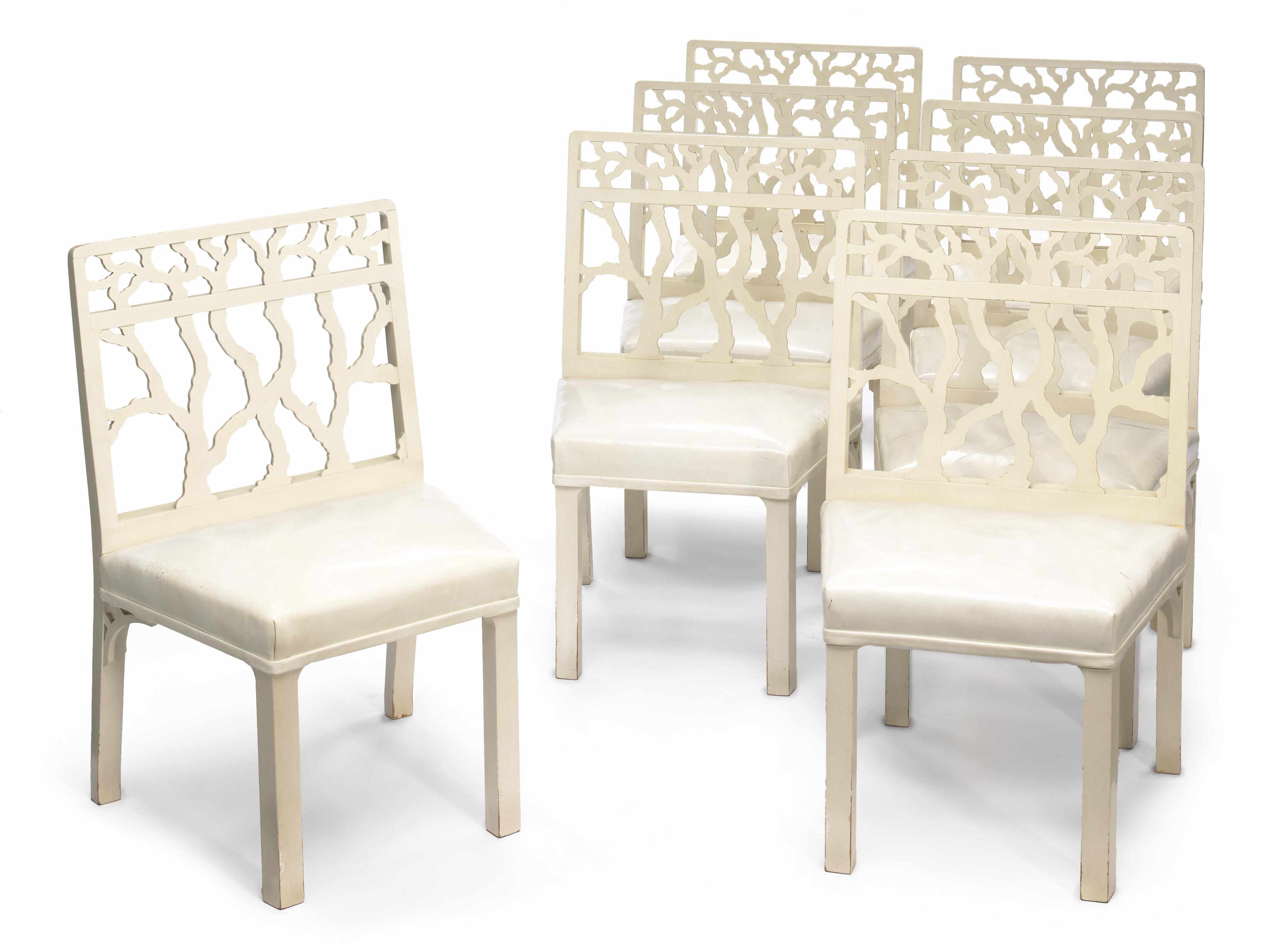 Appraisal: A set of eight American custom cream lacquered dining chairs